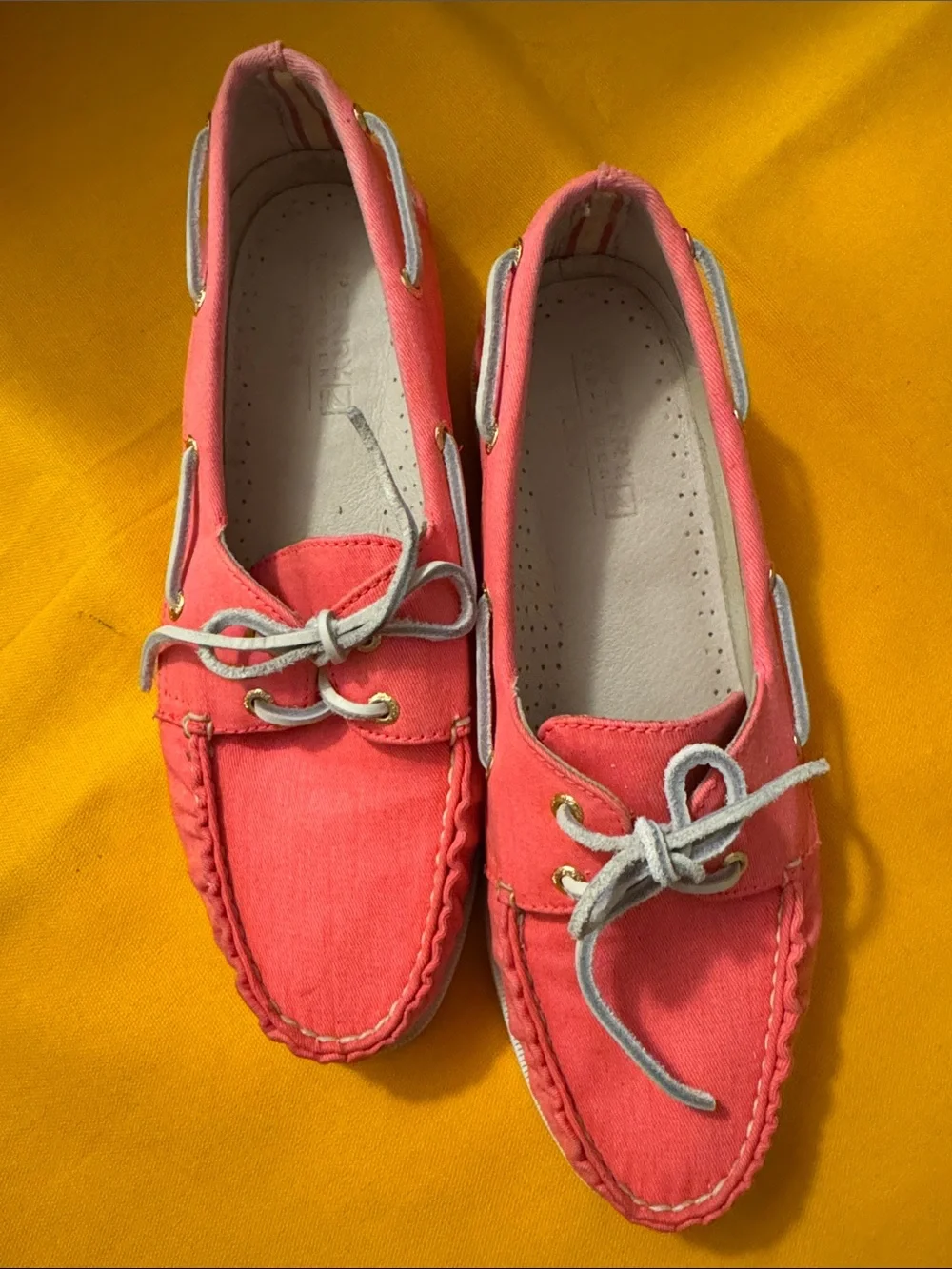 Sperry Women's Coral Canvas Boat Shoes with Cream Laces